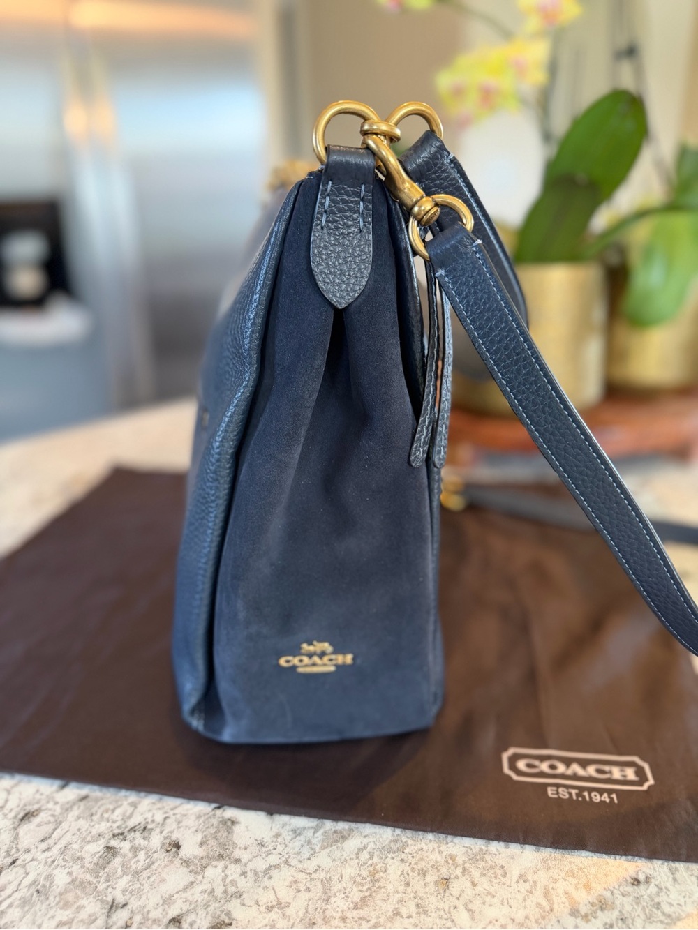 Coach Shay Shoulder Bag (Style 4609) Midnight Navy Pebbled and Suede Leather - Picture 3 of 10